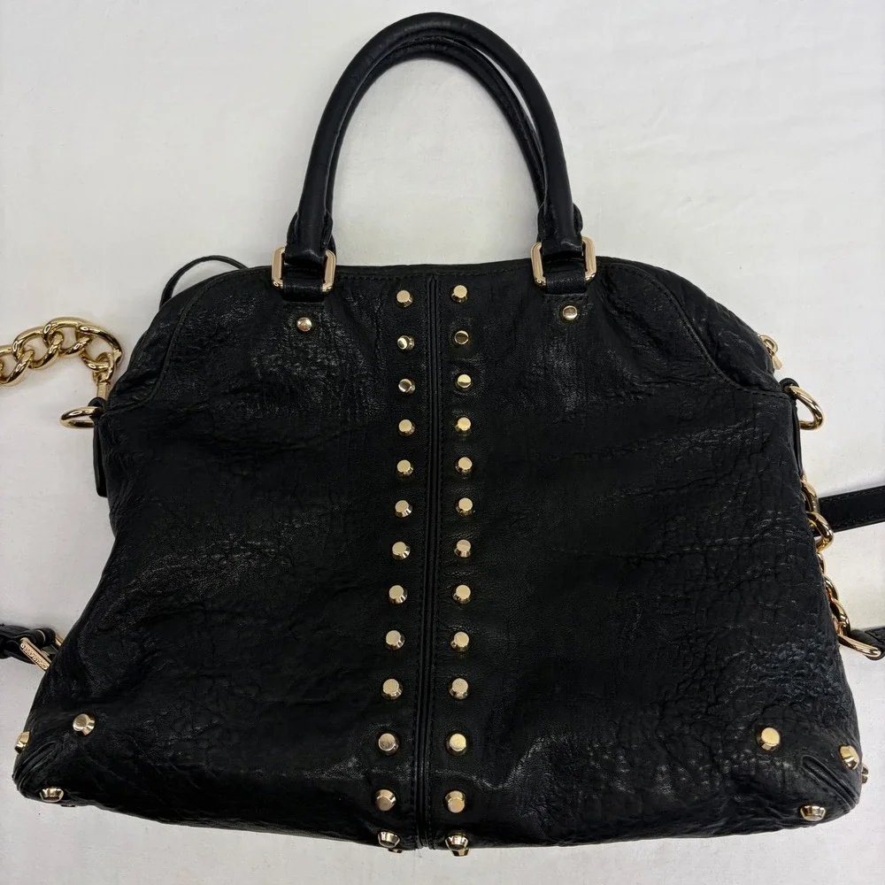 Michael Kors Handbag Uptown Astor Satchel Handbag Black Studded Leather Edgy